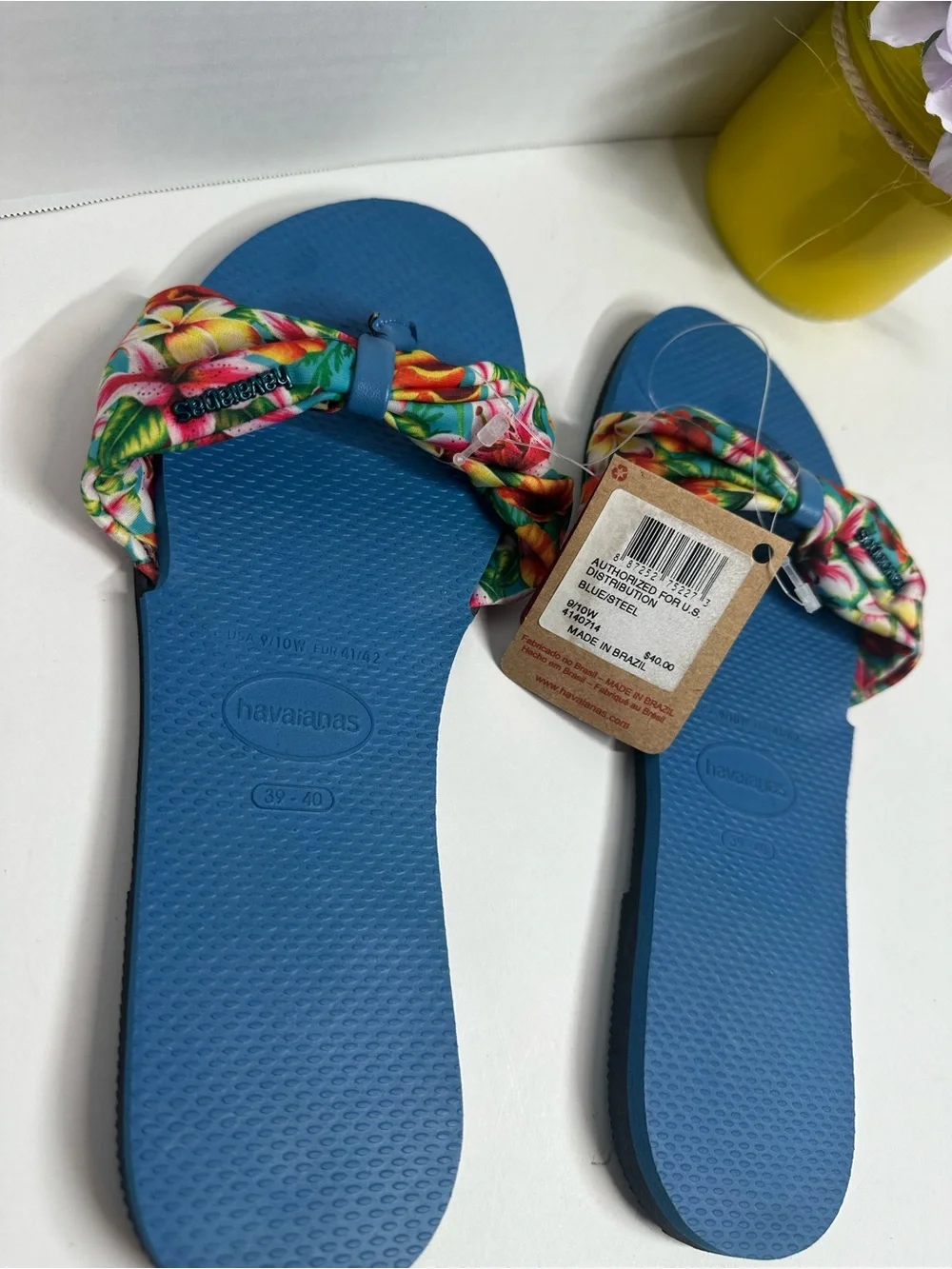 Havaianas Blue Floral Bow Toe-Post Slide Sandals for Women